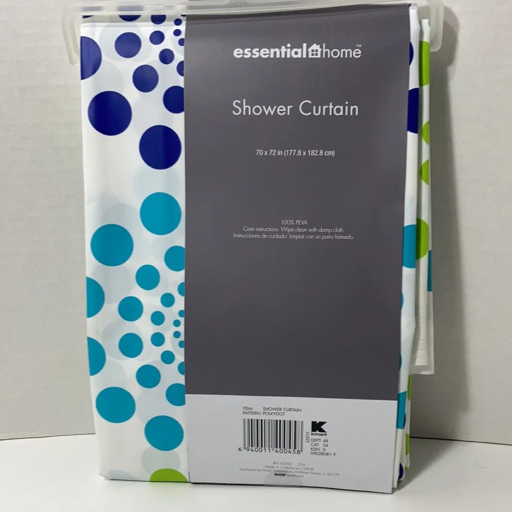 Shower Curtain or Liner Green Blue White NWT Peva Polka Dot Bursts 70